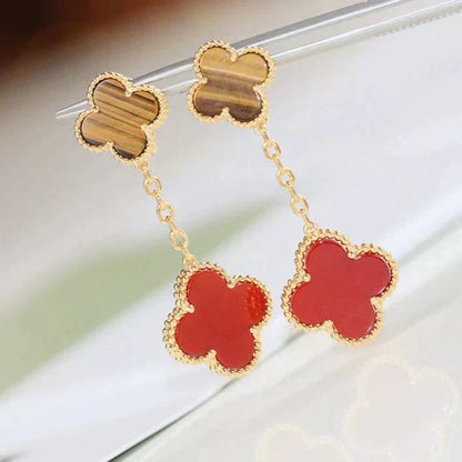 [WZQ]CLOVER  2 MOTIF  TIGER EYE CARNELIAN EARRINGS