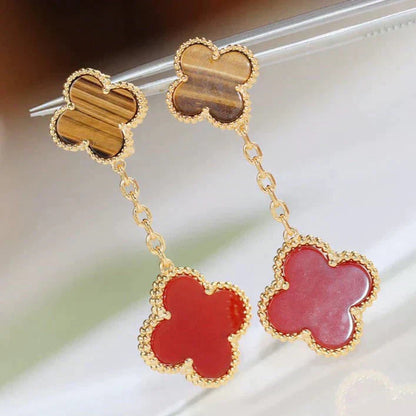 [WZQ]CLOVER  2 MOTIF  TIGER EYE CARNELIAN EARRINGS