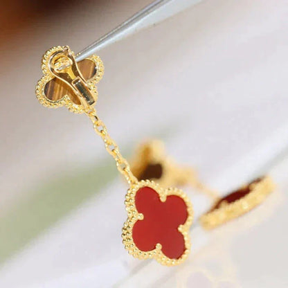 [WZQ]CLOVER  2 MOTIF  TIGER EYE CARNELIAN EARRINGS