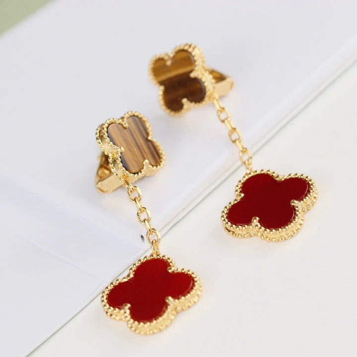 [WZQ]CLOVER  2 MOTIF  TIGER EYE CARNELIAN EARRINGS