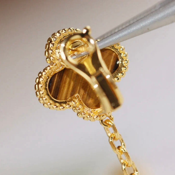 [WZQ]CLOVER  2 MOTIF  TIGER EYE CARNELIAN EARRINGS