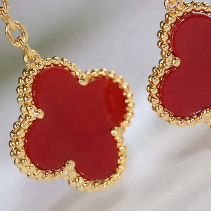 [WZQ]CLOVER  2 MOTIF  TIGER EYE CARNELIAN EARRINGS