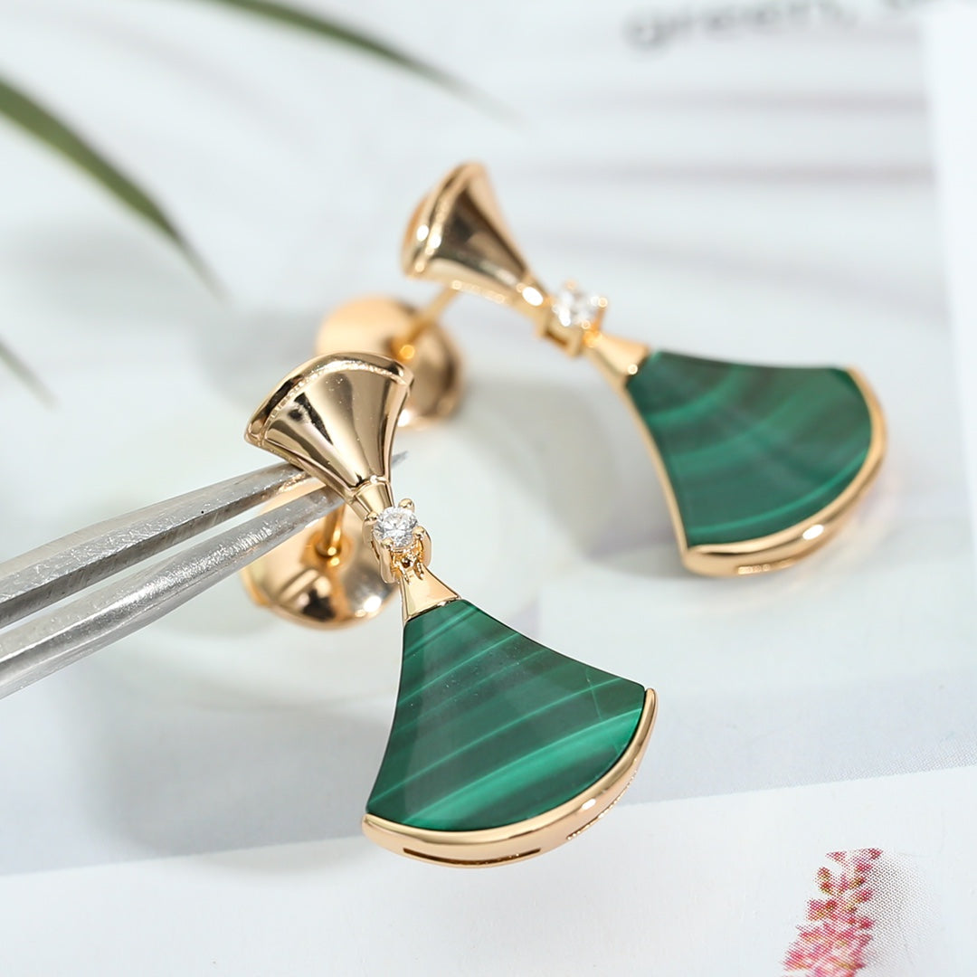 [WZQ]DREAM MALACHITE PINK GOLD EARRINGS