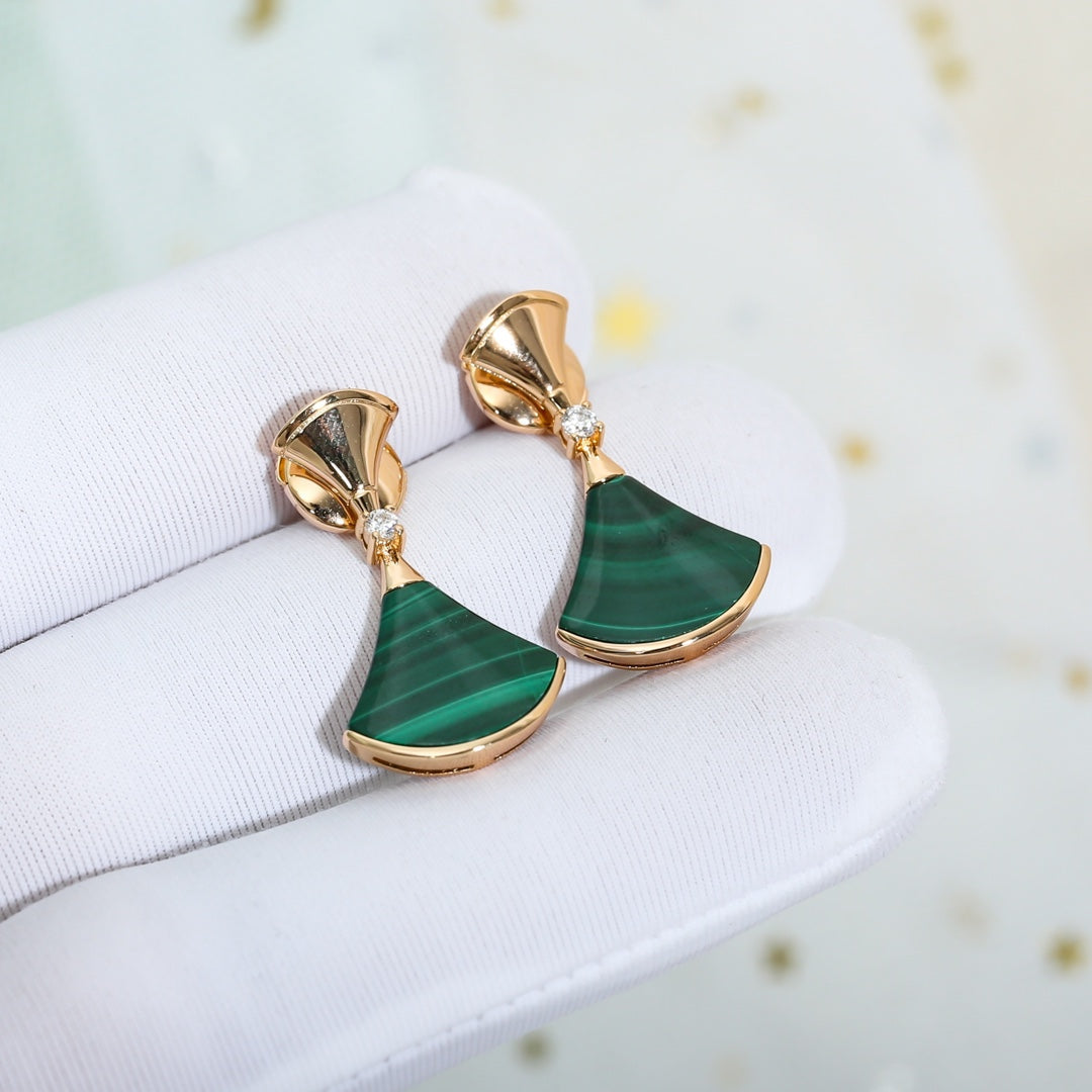 [WZQ]DREAM MALACHITE PINK GOLD EARRINGS