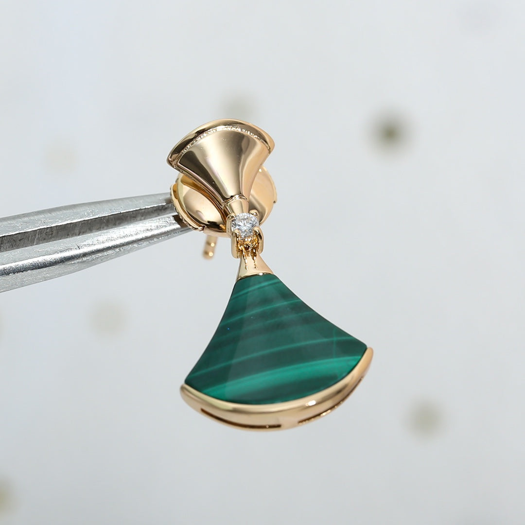 [WZQ]DREAM MALACHITE PINK GOLD EARRINGS