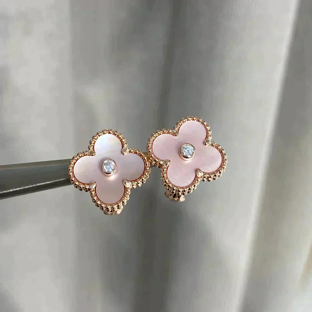 [WZQ]CLOVER MEDIUM 1 MOTIFS  PINK MOP DIAMOND EARRINGS