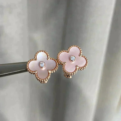 [WZQ]CLOVER MEDIUM 1 MOTIFS  PINK MOP DIAMOND EARRINGS
