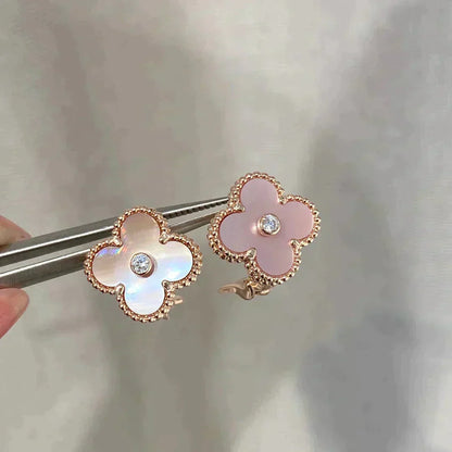 [WZQ]CLOVER MEDIUM 1 MOTIFS  PINK MOP DIAMOND EARRINGS