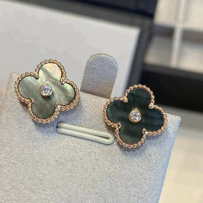 [WZQ]CLOVER MEDIUM 1 MOTIFS GRAY MOP  DIAMOND EARRINGS