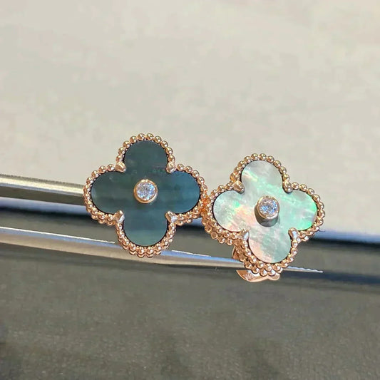 [WZQ]CLOVER MEDIUM 1 MOTIFS GRAY MOP  DIAMOND EARRINGS