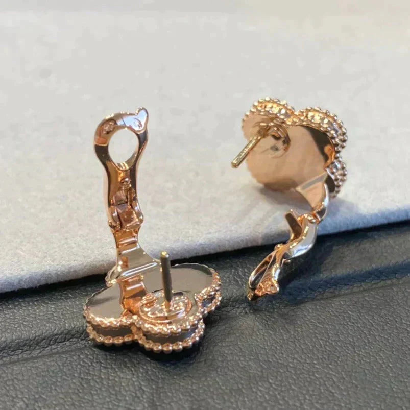 [WZQ]CLOVER MEDIUM 1 MOTIFS GRAY MOP  DIAMOND EARRINGS