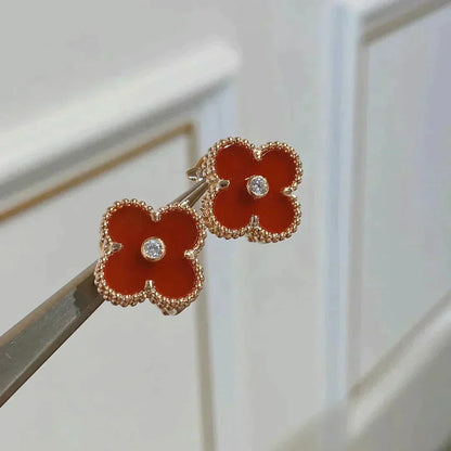 [WZQ]CLOVER MEDIUM 1 MOTIFS CARNELIAN  DIAMOND earrings