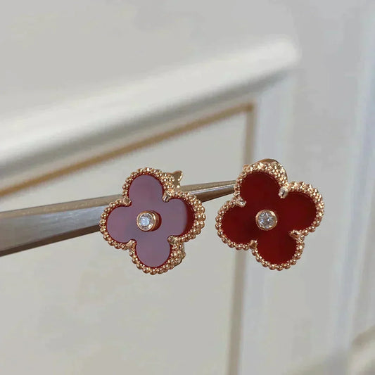 [WZQ]CLOVER MEDIUM 1 MOTIFS CARNELIAN  DIAMOND earrings
