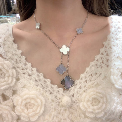 [WZQ]CLOVER MOP CHALCEDONY NECKLACE SILVER 6 MOTIF