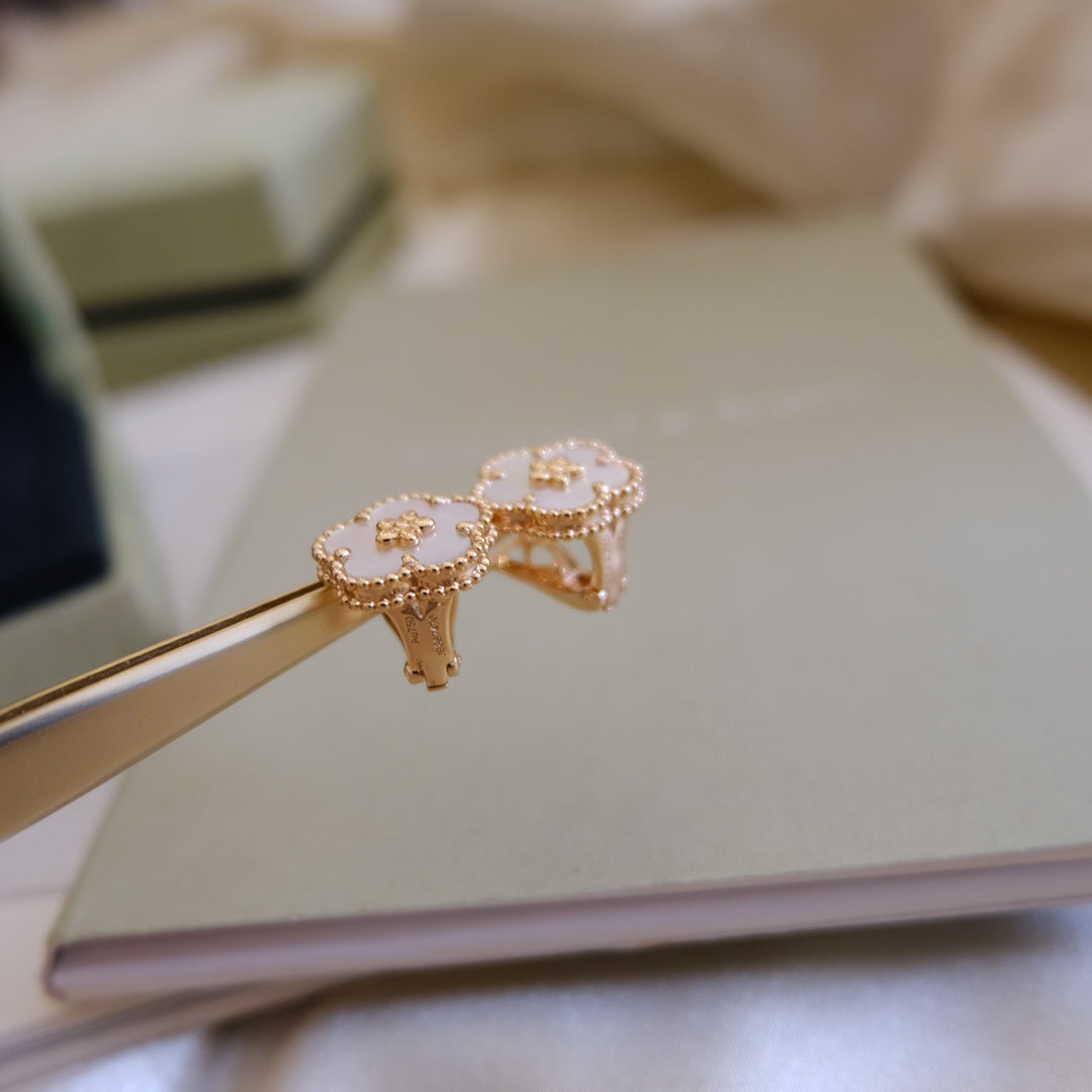 [WZQ]LUCKY PINK GOLD WHITE MOP EARRINGS