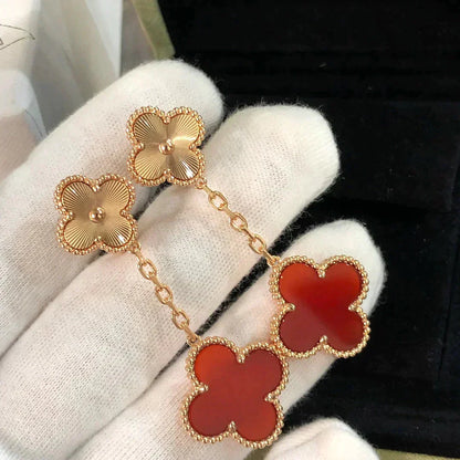 [WZQ]CLOVER 2 MOTIF  LASER CARNELIAN EARRINGS