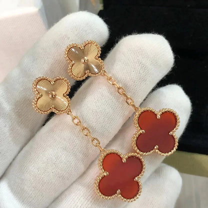 [WZQ]CLOVER 2 MOTIF  LASER CARNELIAN EARRINGS