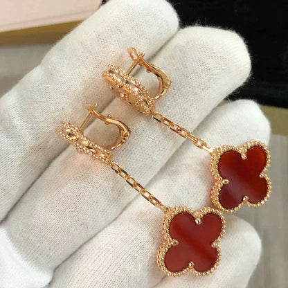 [WZQ]CLOVER 2 MOTIF  LASER CARNELIAN EARRINGS