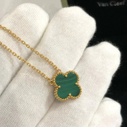 [WZQ]CLOVER 15MM MALACHITE SINGLE FLOWER  NECKLACE