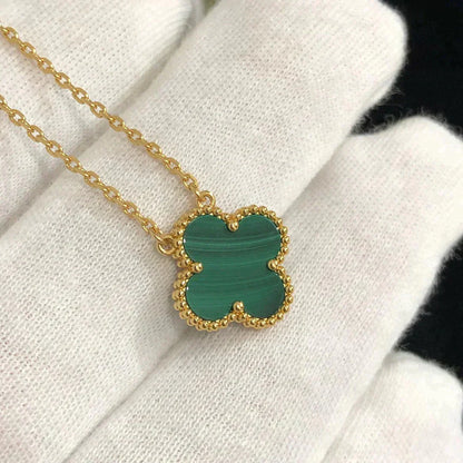 [WZQ]CLOVER 15MM MALACHITE SINGLE FLOWER  NECKLACE