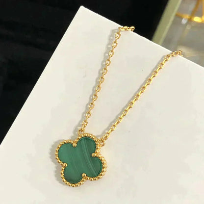[WZQ]CLOVER 15MM MALACHITE SINGLE FLOWER  NECKLACE