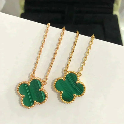 [WZQ]CLOVER 15MM MALACHITE SINGLE FLOWER  NECKLACE