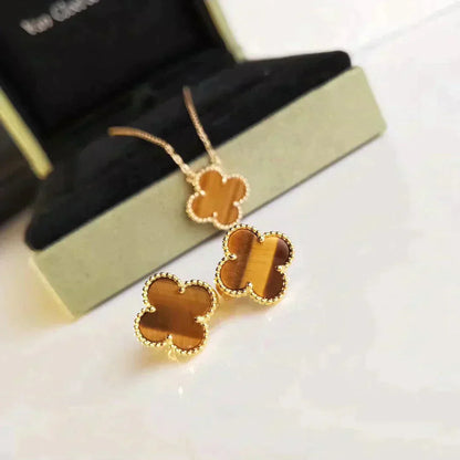 [WZQ]CLOVER MEDIUM 1 MOTIFS TIGER EYE EARRINGS