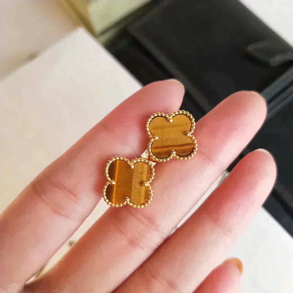 [WZQ]CLOVER MEDIUM 1 MOTIFS TIGER EYE EARRINGS