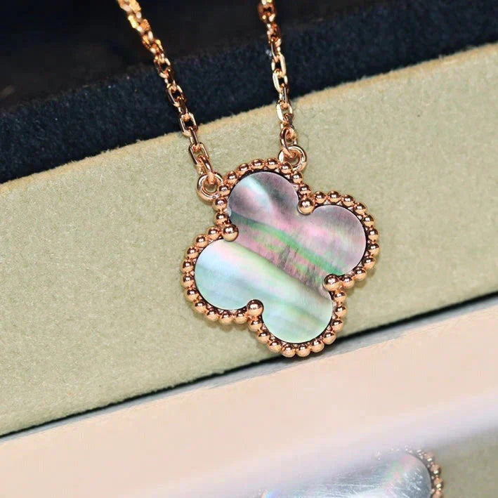 [WZQ]CLOVER 15MM  GRAY MOTHER OF PEARL NECKLACE