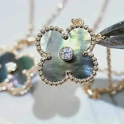 [WZQ]CLOVER 15MM DIAMOND AND MOTHER-OF-GREY NECKLACE