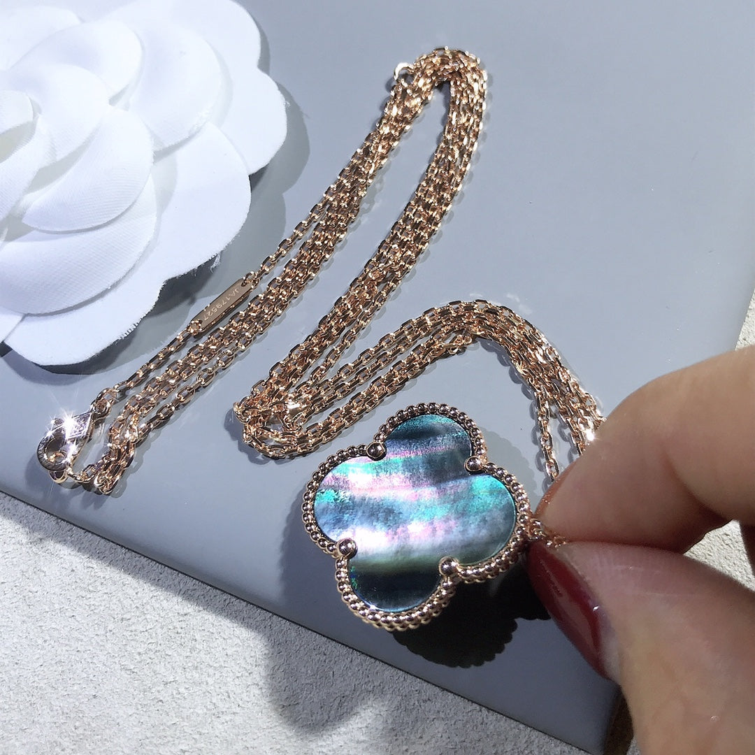 [WZQ]CLOVER 25MM GOLD DARK MOP BIG CLOVER NECKLACE
