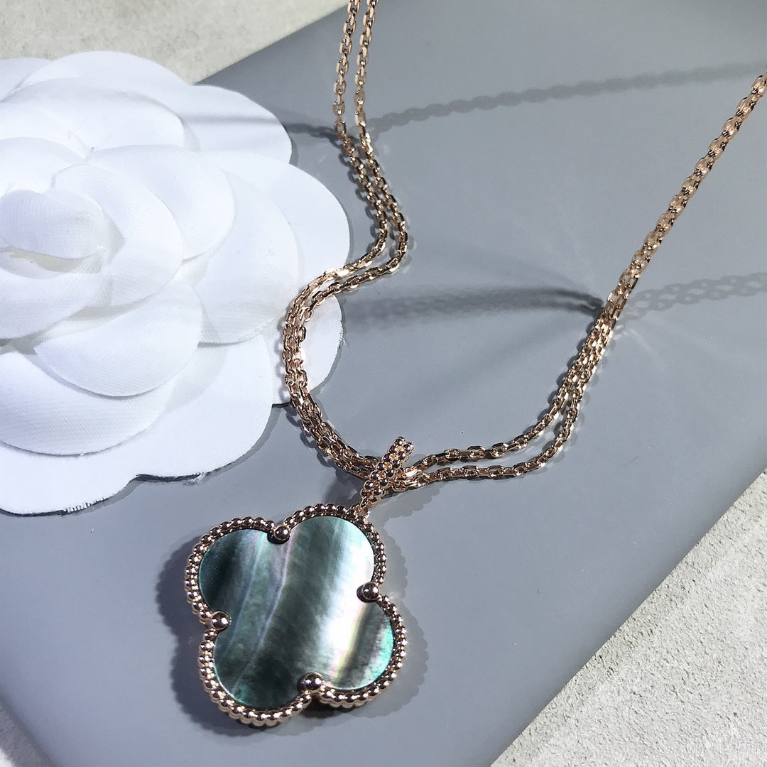 [WZQ]CLOVER 25MM GOLD DARK MOP BIG CLOVER NECKLACE