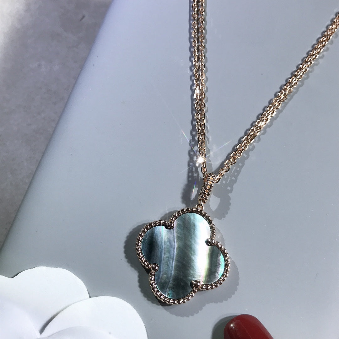 [WZQ]CLOVER 25MM GOLD DARK MOP BIG CLOVER NECKLACE