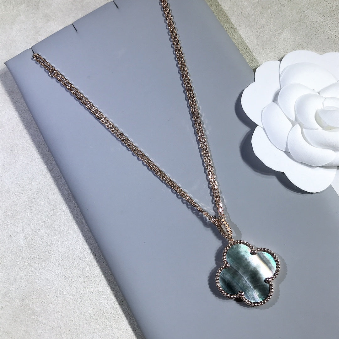 [WZQ]CLOVER 25MM GOLD DARK MOP BIG CLOVER NECKLACE