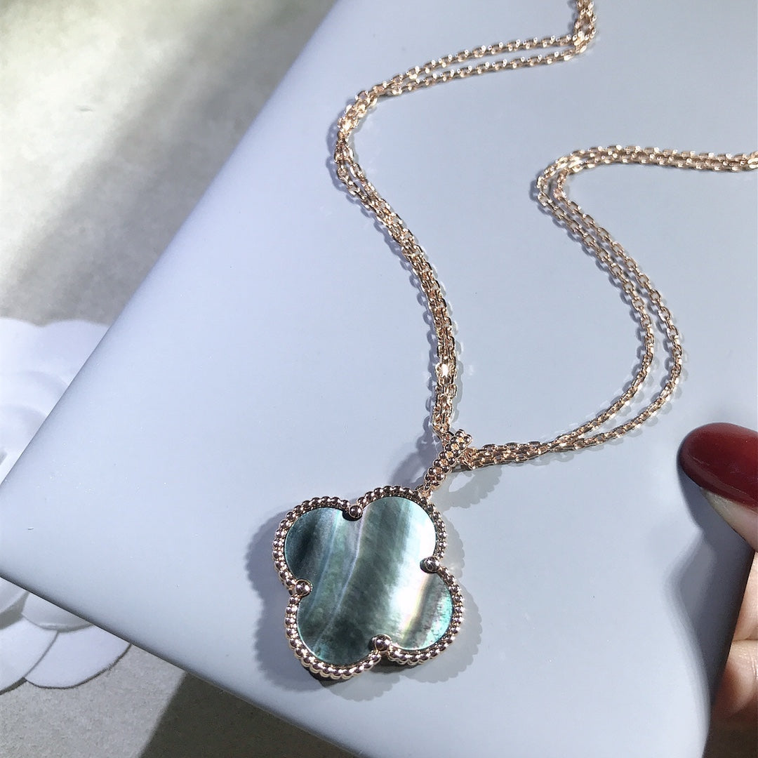 [WZQ]CLOVER 25MM GOLD DARK MOP BIG CLOVER NECKLACE