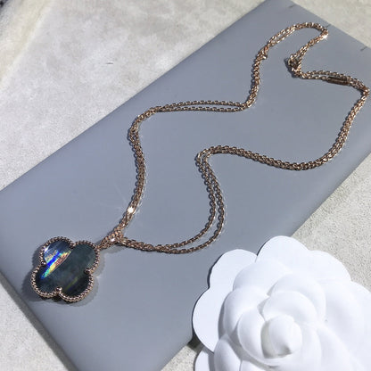 [WZQ]CLOVER 25MM GOLD DARK MOP BIG CLOVER NECKLACE