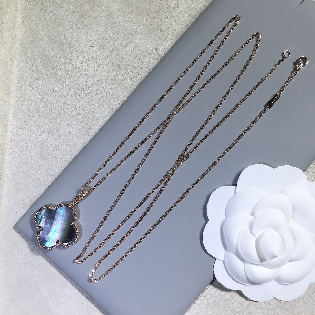 [WZQ]CLOVER 25MM GOLD DARK MOP BIG CLOVER NECKLACE