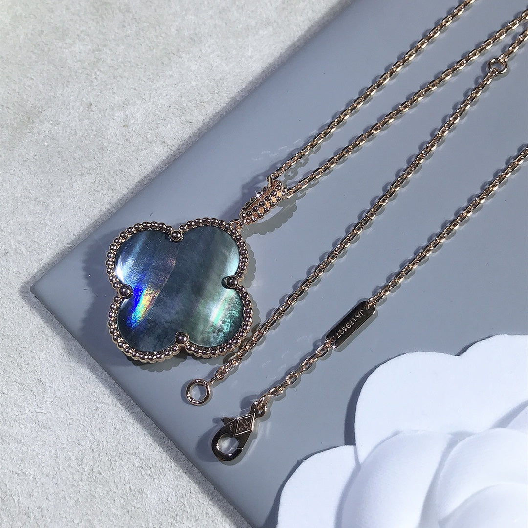 [WZQ]CLOVER 25MM GOLD DARK MOP BIG CLOVER NECKLACE