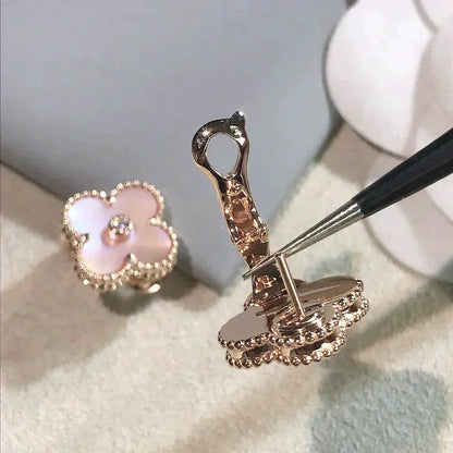 [WZQ]CLOVER MEDIUM 1 MOTIFS  PINK MOP DIAMOND EARRINGS