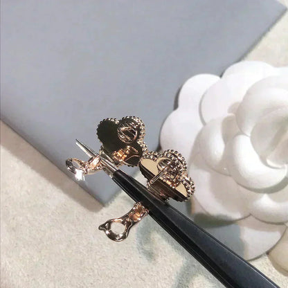 [WZQ]CLOVER MEDIUM 1 MOTIFS  PINK MOP DIAMOND EARRINGS