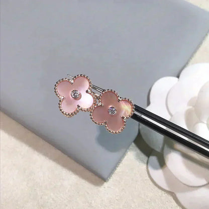 [WZQ]CLOVER MEDIUM 1 MOTIFS  PINK MOP DIAMOND EARRINGS