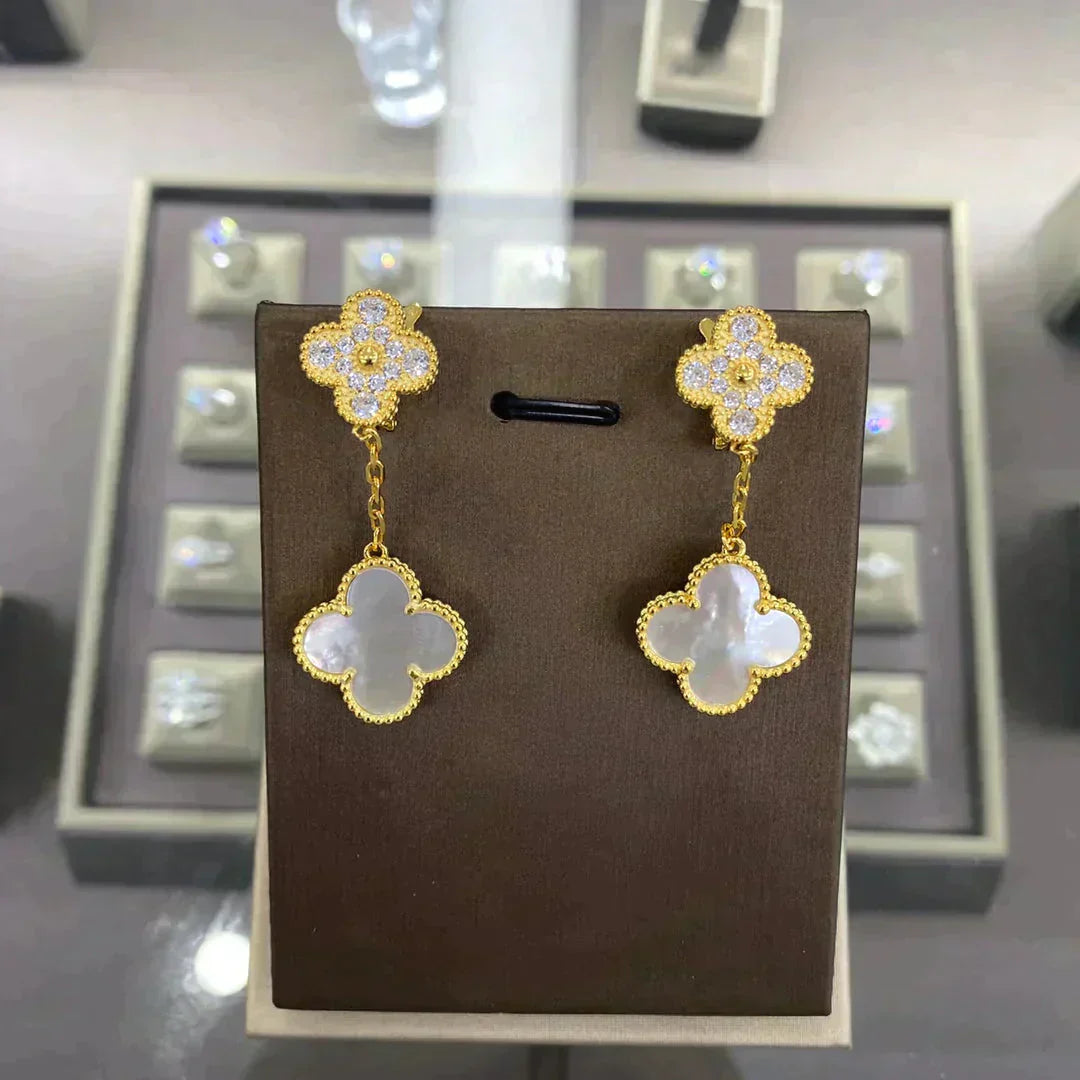 [WZQ]CLOVER  2 MOTIFS  DIAMOND  EARRINGS (MULTIPLE CHOICESç´