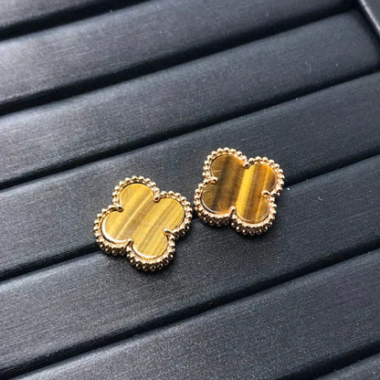 [WZQ]CLOVER MEDIUM 1 MOTIFS TIGER EYE EARRINGS
