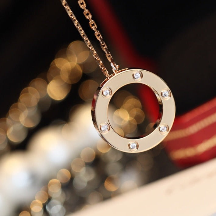 [WZQ]LOVE NECKLACE 16MM 6 DIAMONDS PINK GOLD