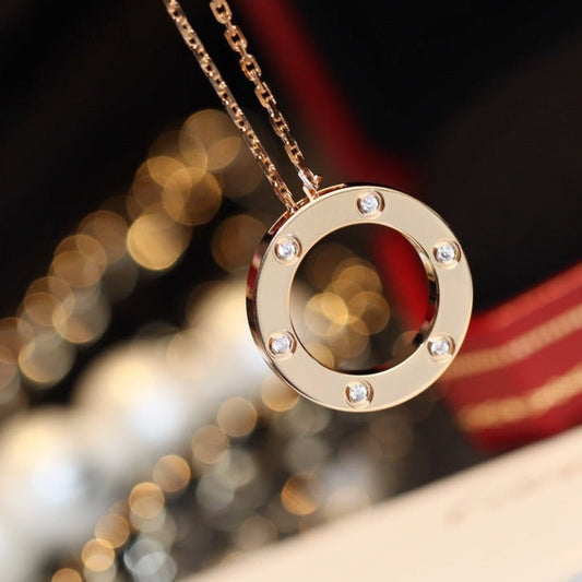 [WZQ]LOVE NECKLACE 16MM 6 DIAMONDS PINK GOLD