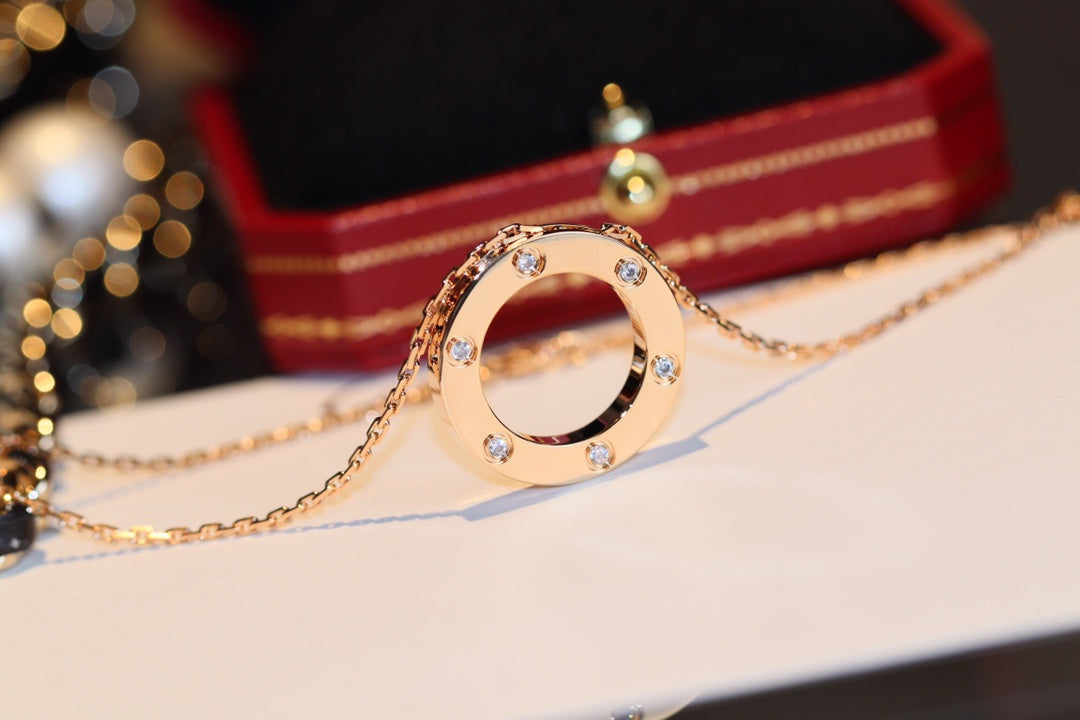 [WZQ]LOVE NECKLACE 16MM 6 DIAMONDS PINK GOLD
