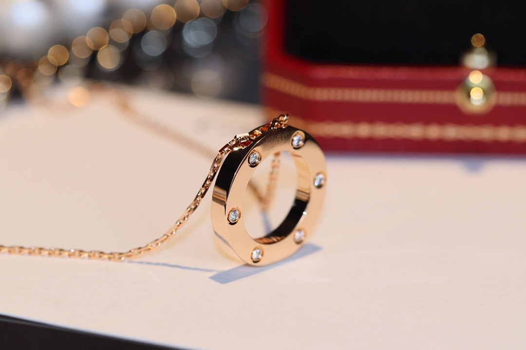 [WZQ]LOVE NECKLACE 16MM 6 DIAMONDS PINK GOLD