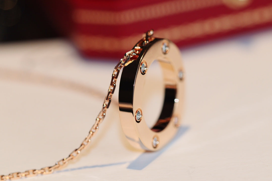[WZQ]LOVE NECKLACE 16MM 6 DIAMONDS PINK GOLD