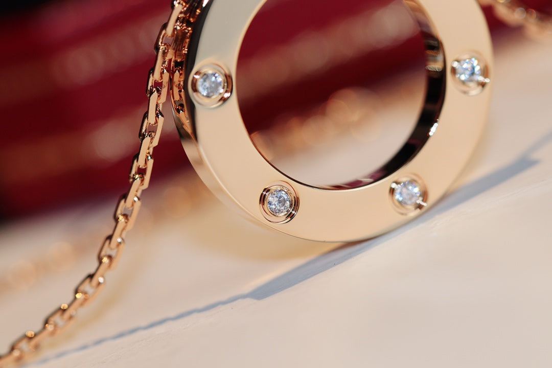 [WZQ]LOVE NECKLACE 16MM 6 DIAMONDS PINK GOLD