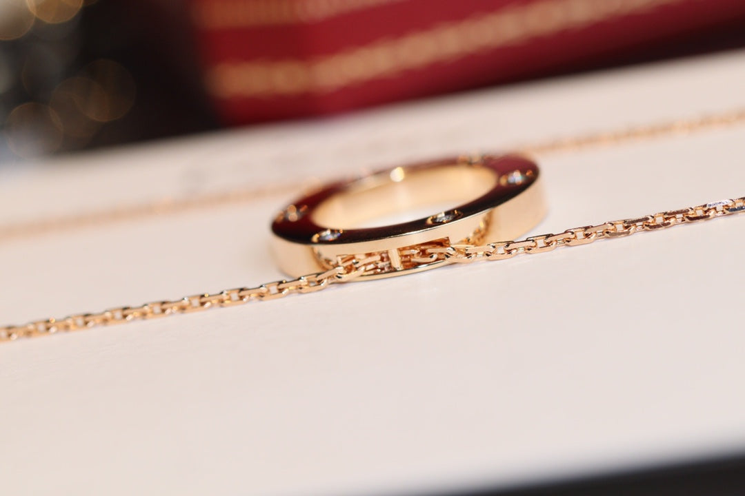 [WZQ]LOVE NECKLACE 16MM 6 DIAMONDS PINK GOLD
